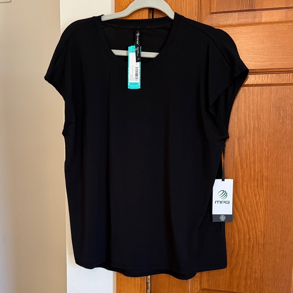 MPG Women's Classic Black Short Sleeve Tee Dress up layers or exercise